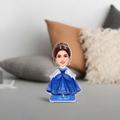 Personalized Cinderella Princess Blue dress Bobblehead Caricature Theme for Kids Birthday Gift, Kids Room & Home Decor Birthday Return Gift for Girls Battery Powered Shaking Head